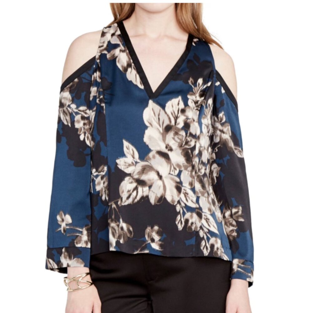 RACHEL ROY Cold Shoulder Navy Floral 3/4 Sleeve V Neck Tunic Top 2X